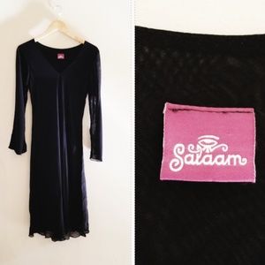 SALAAM black v-neck dress sheer sleeves